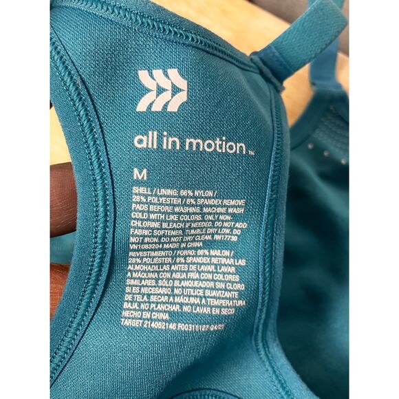 All in Motion Sports Bra, Unlined, Unpadded, Blue, Hook Loop, Adjustable, Medium - Picture 4 of 4